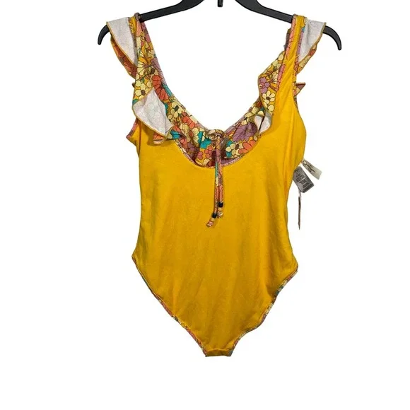 Jessica Simpson Floral Rendevous Ruffled-neck Swimsuit L - Picture 5 of 10